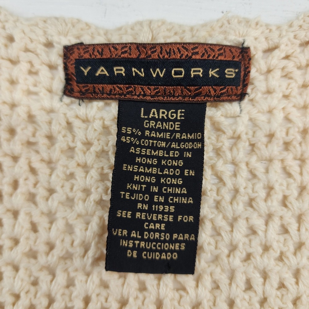 Yarnworks Large | Cream Crochet Floral Ramie Cotton Knit Vest Boho Vintage - Picture 6 of 6